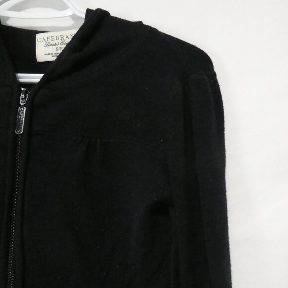 CAFEBRAND - Limited Edition | small | Solid Black Zip-Up Hooded Knit Sweater - Picture 7 of 16